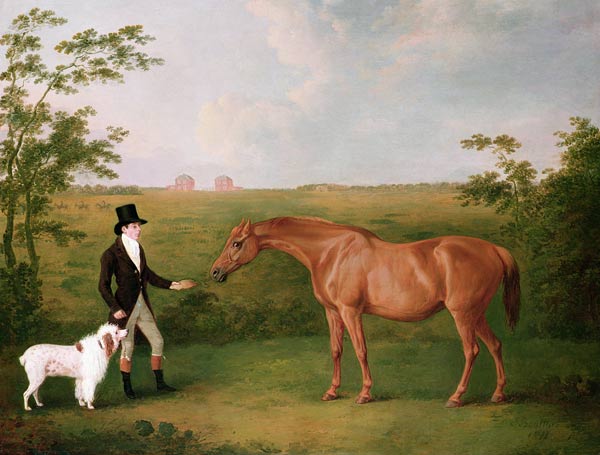 Gentleman with a White Dog and a Chestnut Mare - John Boultbee