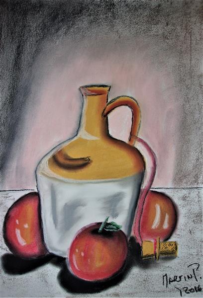 botella de gres y manzanas, 2016 - Майстерня