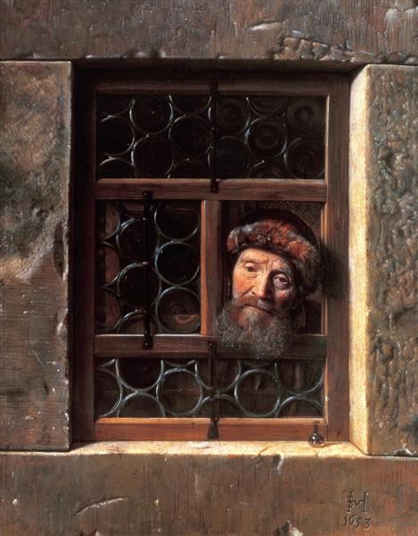 Old Man Looking Through a Window, 1653 - Самюел ван Хогстратен