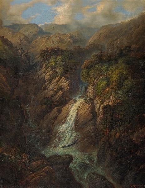 Urwaldlandschaft mit Wasserfall - Adolf Methfessel