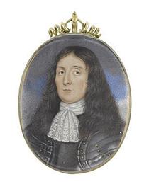 A Gentleman, wearing silver armour with gilt studs, white lace jabot, his hair worn long - David Des Granges