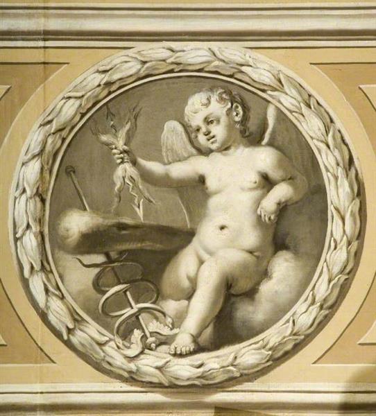 Winged Infant Holding a Thunderbolt with a Club and a Caduceus - Francesco Sleter