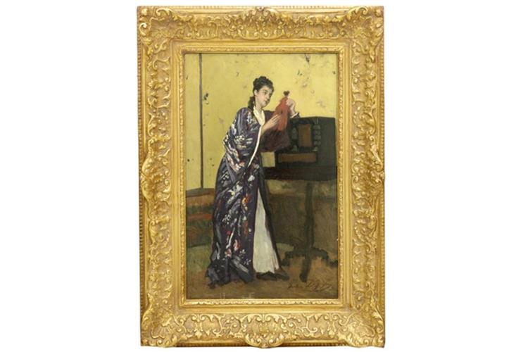Jonge dame in kimono - Gustave Léonard De Jonghe   The Japanese Fan