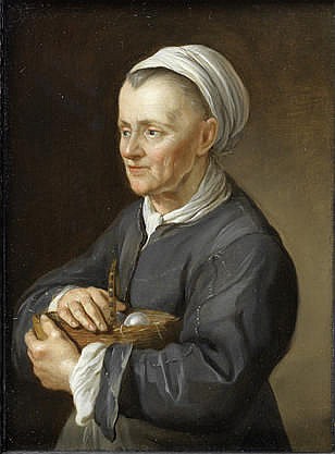 A woman holding a basket of eggs - Jacob Toorenvliet