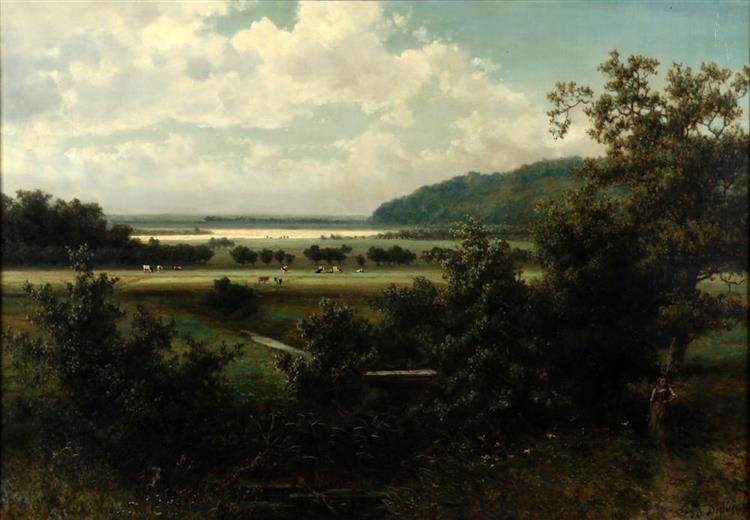 Landscape with cattle and girl near Arnhem - Johannes Joseph Destrée