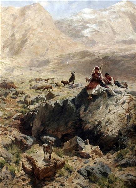 Shepherds resting in the mountains - Rudolf Otto von Ottenfeld