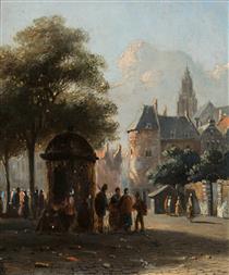 Figures on a Townsquare - Adrianus Eversen