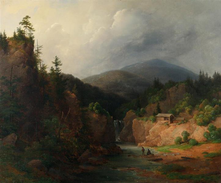 Catskill mountain view with sawmill - Ambrose Andrews