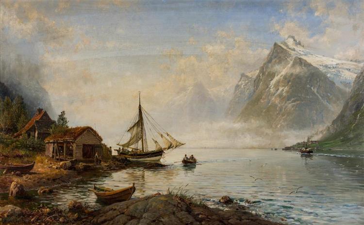 Fjordlandskap med folkeliv, fra Sunnmøre - Anders Askevold