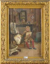 Le jeune garçon dans l'atelier de l'artiste - Basile Lemeunier