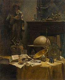 Studio view with sumptuous still life - Carl Moll