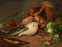 Still Life with Crab, Fish and Vegetables - Daniel MacDonald
