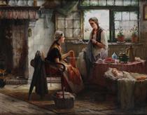 Two Zeelandic girls in an interior - Edward Portielje
