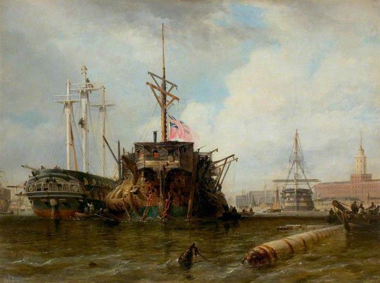 Portsmouth Harbour: The Hulks - Edward William Cooke