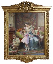 Pretty in Pink, Portrait of Marie Volejnikove With Her Children - Frantisek Dvorak