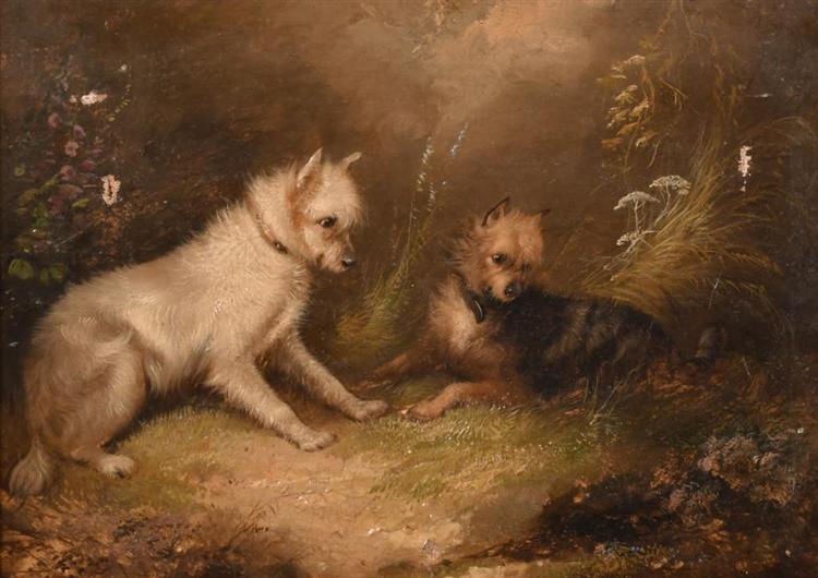 Two terriers in a landscape - George Armfield