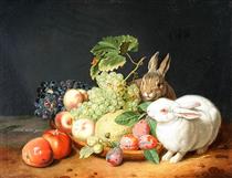 Still Life with Rabbits and Fruit - Jacob Samuel Beck
