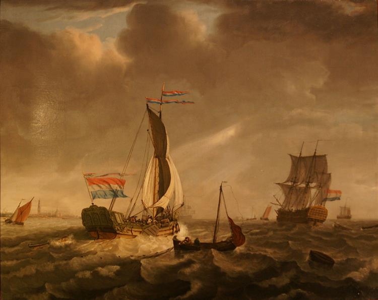 V.O.C. yacht approaching the East Indiaman de Vrindschap - Jan Verbruggen
