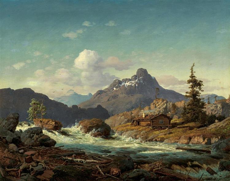 River Landscape with a Lumber Hut - Johan Fredrik Eckersberg