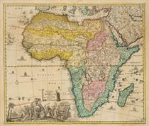 Old coloured map of the African continent - Johann Homann
