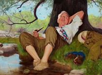 Relaxing under a tree - John Newton Howitt