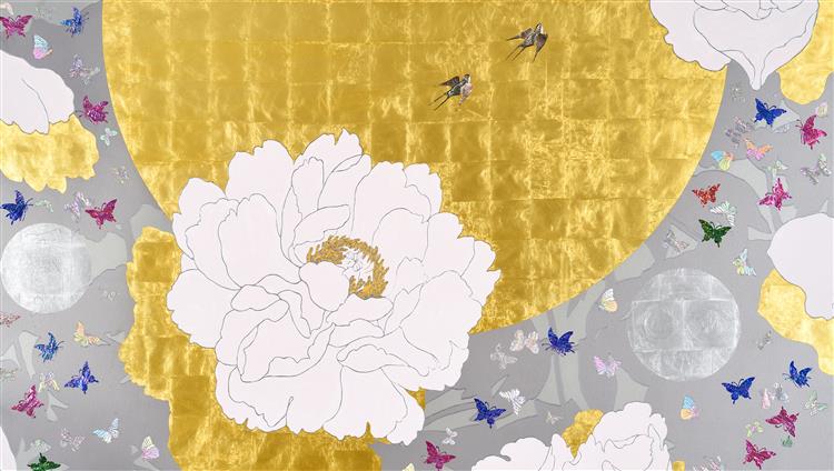 23  (227.3cm X 181.8cm)  Delight Acrylic on Canvas, Mother of Pearl,pure Gold Leaf 2019 - Oh Myung Hee