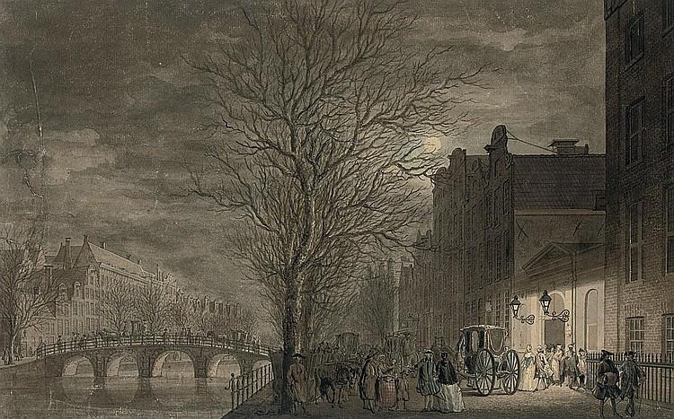 View of the Keizersgracht, Amsterdam, with people leaving the theatre - Reinier Vinkeles