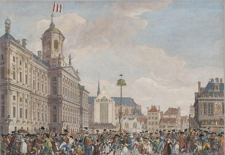 Lively and detailed view on Dam square - Reinier Vinkeles