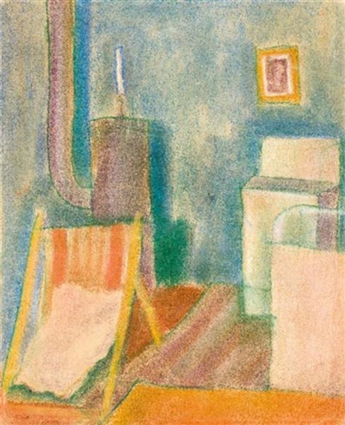 Vajda Lajos Room Intreior With Iron Stove 1924, 310x250 Mm Pastell on Paper, 1924 - Лайош Вайда