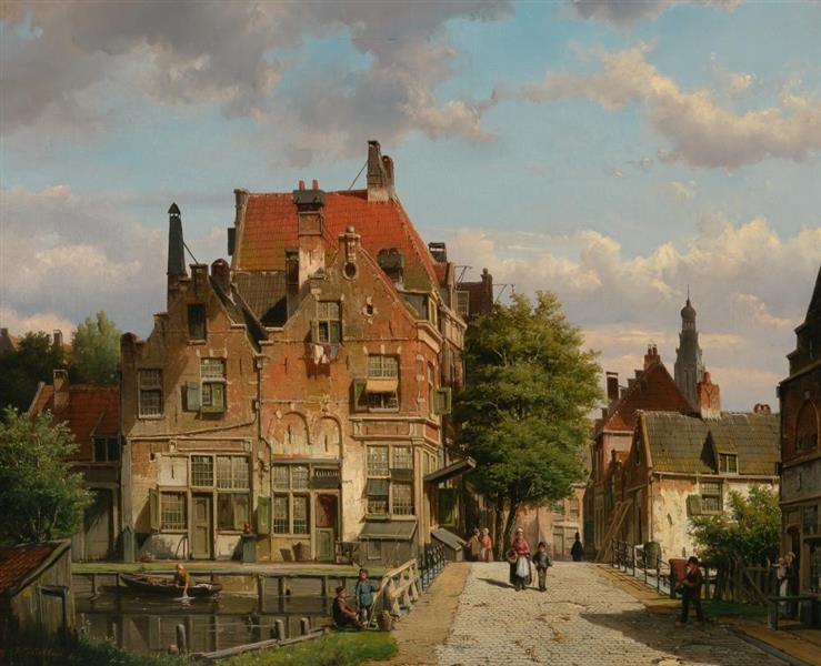 View of a Dutch Street with a Bridge over a Canal - Willem Koekkoek