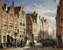 A busy street scene - Willem Koekkoek