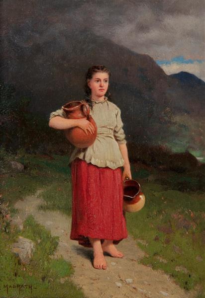 Peasant Girl Carrying Ewers on a Pathway - William Magrath