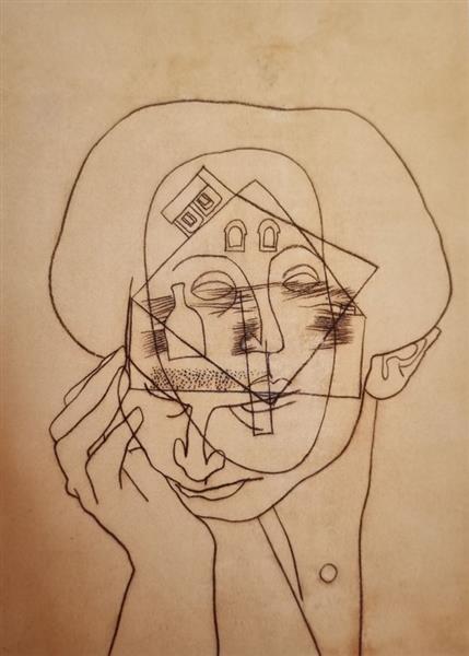 Vajda Lajos Double Head with House, 1937, Charcoal on Paper, 60c44cm, 1937 - Lajos Vajda