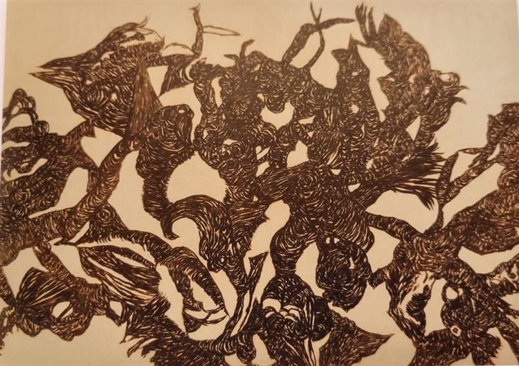 Vajda Lajos Web on Roots, 1940, Charcoal on Paper, 92x126cm, 1940 - Лайош Вайда