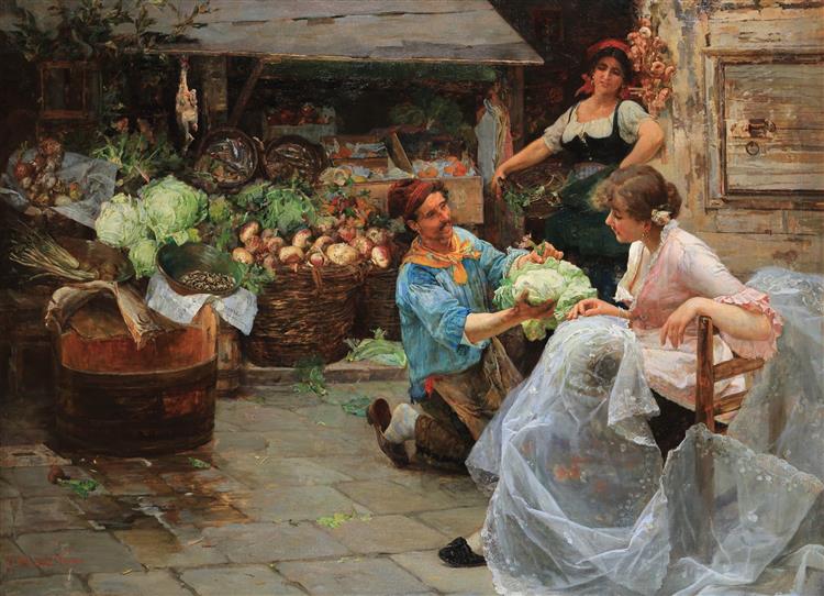 Courtship to the market, 1885 - 1887 - Alessandro Milesi