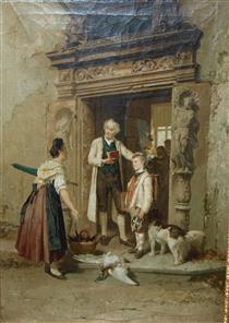 Schoolmaster and pupil receiving a guest - Theodore Gerard