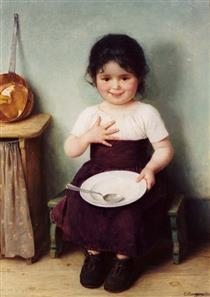 Sitting little girl in a peasant interior - Carl von Bergen