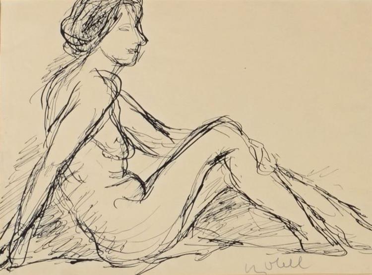 Nude Sitting - Béla Czóbel