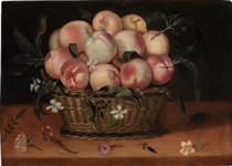 Wicker Basket with Peaches, Jasmine Flowers, Rose and Carnation - Fede Galizia