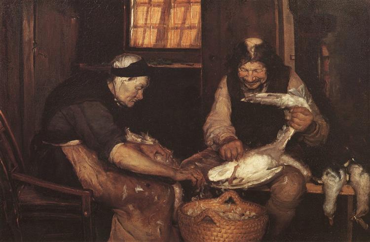 Two Old People Plucking Gulls, 1883 - Anna Ancher