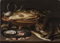 Still Life of Fish and Cat - Clara Peeters