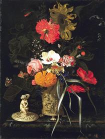 Still Life with Flowers in a Decorative Vase - Maria van Oosterwijk