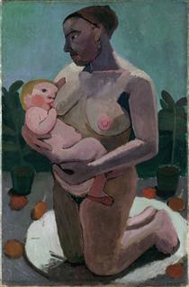 Kneeling Mother with Child at Her Breast - Paula Modersohn-Becker