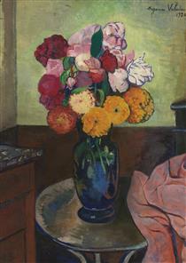 Flower vase on a round table - Suzanne Valadon