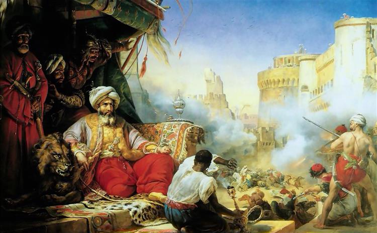 The massacre of the Mamluks at the Cairo citadel, ordered by Méhémet Ali Pasha in 1811, 1819 - Орас Верне