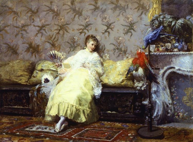 Lady with parrots, c.1869 - Джузеппе Де Ніттіс