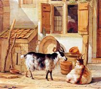 Two goats in a yard - Abraham van Strij