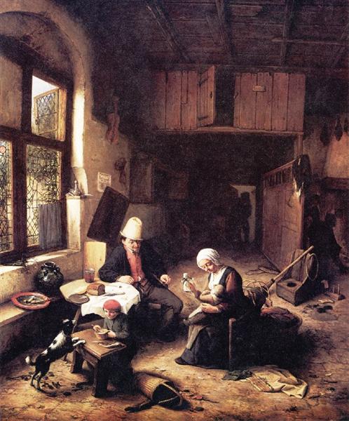 The Interior of a Peasant's Cottage, 1668 - Адриан ван Остаде