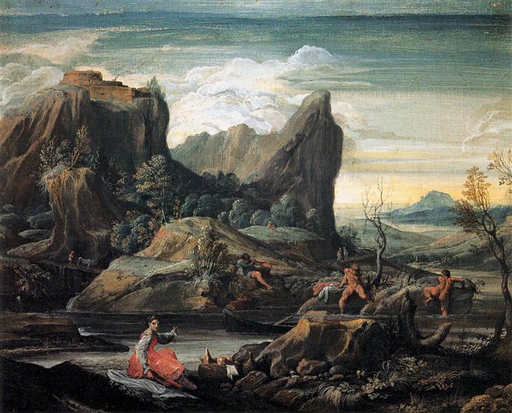 Landscape with Bathers, 1597 - 1599 - Агостино Карраччи