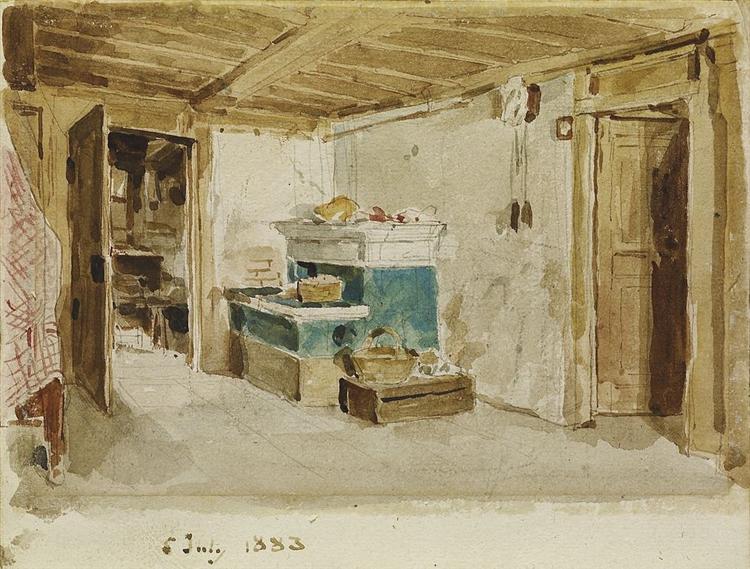 Farmhouse parlor with a green oven, 1883 - Albert Anker